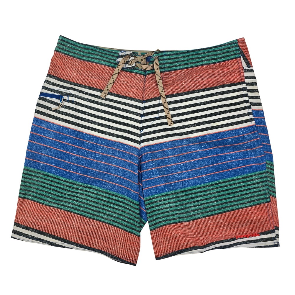 Patagonia Wavefarer Board Shorts Mens 36 Multi Color Striped‎ Swim Trunks Beach